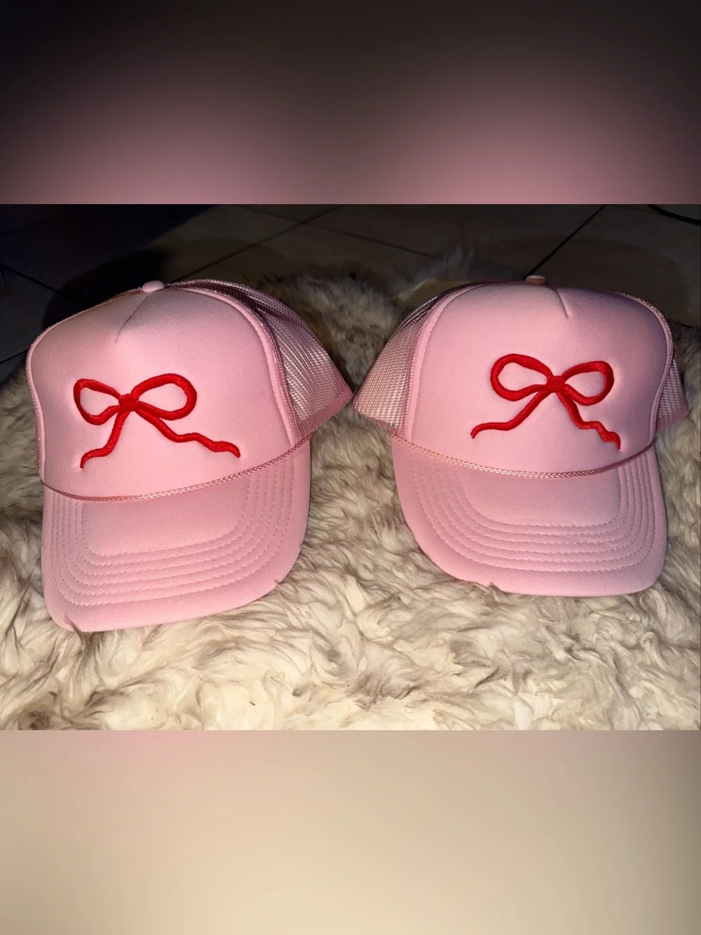 New 2 Love Bow Pink Happi Hats Trucker Hat Best Friend Sisters Surf Embroidered